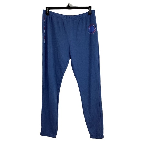 Wildfox Del Sol Knox Pants True Blue Sun Print Sweatpants L - Picture 1 of 7